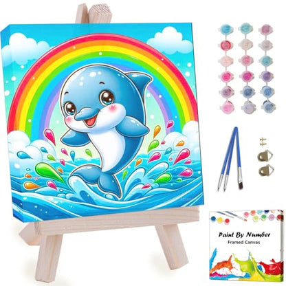 Artunion Framed Paint by Numbers Kit for Adults Beginners & Kids Ages 8-12,Cute Dolphin Paint by Number with Frame,Ocean Animals Paint by Numbers Kit on Canvas 10 * 10 Inch Without Easel - color: ZXT-329-F