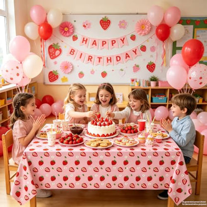 4 Pack Pink Strawberry Tablecloth Strawberry Table Clothes Berry Tablecloth Berry Table Covers Fruit Birthday Party Table Cover for Summer Beach Pool Party Supply 51 x 86 Inch