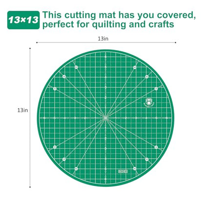 13"x13" Round Rotating Cutting Mat, Self Healing Mat with 360-Degree Rotation & Anti-Slip Base, Sewing Board Cutting Mat Perfect for Fabric Quilting Leather Hobby Project, Green - color: Green, size: 13"L x 13"W