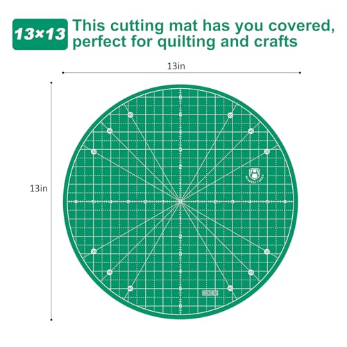Headley Tools 13"x13" Round Rotating Cutting Mat, Self Healing Mat with 360-Degree Rotation & Anti-Slip Base, Sewing Board Cutting Mat Perfect for Fabric Quilting Leather Hobby Project, Green - color: Green, size: 13"L x 13"W