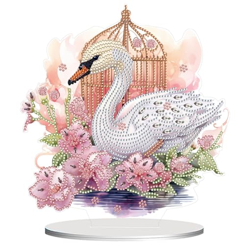 ACSAUMMY Diamond Art Kits for Adults, 5D Diamond Art Painting Desktop DIY Swan Diamond Art Tabletop Animal Diamond Arts and Crafts for Kids Adults Stand Up Gem Painting Kit for Gift, Decoration - color: Swan