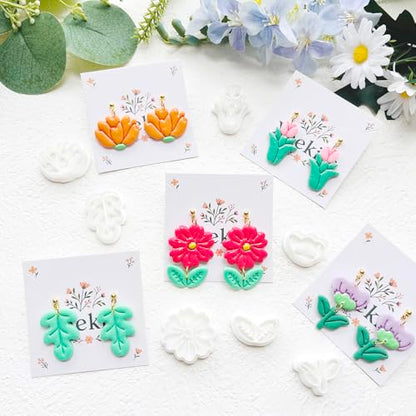 Spring Flower Polymer Clay Cutters Set - 12pcs Tulip, Daisy, Hibiscus, Cherry Blossom, Peony Shapes for DIY Earring Jewelry Making, Soft Clay Crafts, Scrapbooking & Gift Toppers - color: B color