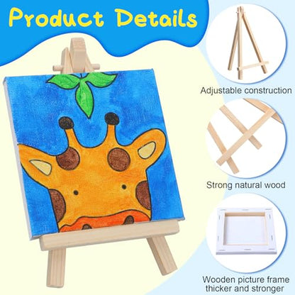 Tenceur 48 Pcs Kids Paint Party Favors Sets with 12 Pcs Animals Pre Drawn Canvas Panel and Wooden Easel Set Paint Pots and Brushes 12 Mini Apron and Tote Bag for Kids Girls Student Boys - style: Stylish