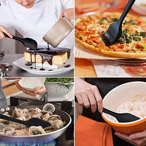 Permanent Warranty Silicone Spatula Set of 6 Seamless One-Piece Non Stick Heat Resistant up 600°F Kitchen Utensils Cooking Baking (Black)