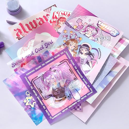 Auguro Scrapbook kit for Girls A6 Grid Kawaii notebooks Stationery Junk Journal Kit Scrapbooking Supplies kit Craft DIY Gift for Adult Teen Girl Cute Bullet Journal - color: purple