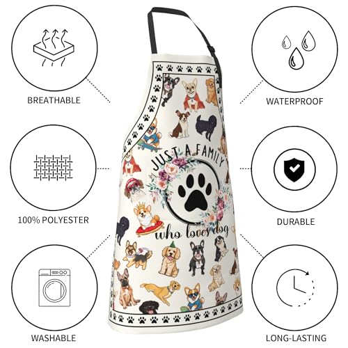 Funny Apron Polyester Grooming Aprons with Pocket for Cooking Kitchen Grilling Adults - color: Dog Family White