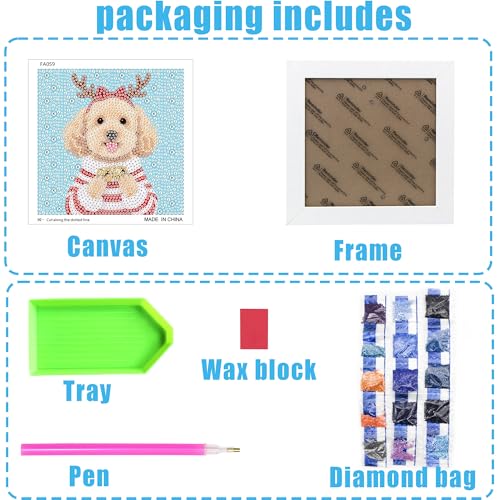 geesfayan Diamond Art Kits for Kids,6 Inch DIY Gem Art Painting with 7 Inch Frame, Complete Starter Kit for Beginners, Creative Arts & Crafts Gift for Girls & Boys (Christmas Dog) - color: Christmas Dog
