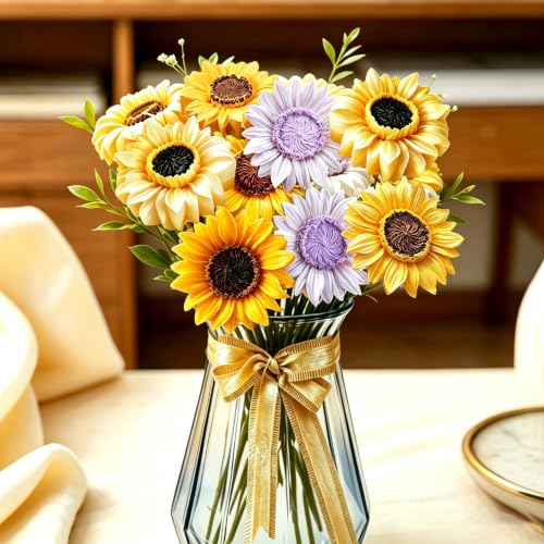 10 Pack Sun Flower Silicone Mold with Large-Eye Wicking Needle,Candlewick Soap Flowers Mold for DIY Tealight Candles Soaps Wax Epoxy Resin Concrete - color: 10PCS-SUNFLOWER