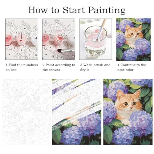 ZRIZQ Cat Paint by Numbers Kit for Adults Beginner,Hydrangeas Flowers,16x20 | Full set with wooden brushes,rolled canvas,rich paints.Calming activity.Beginner friendly.Just open and paint. - color: 16"X20"Rolled Canvas(Frameless)-Cat 10