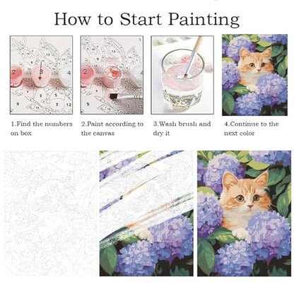 ZRIZQ Cat Paint by Numbers Kit for Adults Beginner,Hydrangeas Flowers,16x20 | Full set with wooden brushes,rolled canvas,rich paints.Calming activity.Beginner friendly.Just open and paint. - color: 16"X20"Rolled Canvas(Frameless)-Cat 10