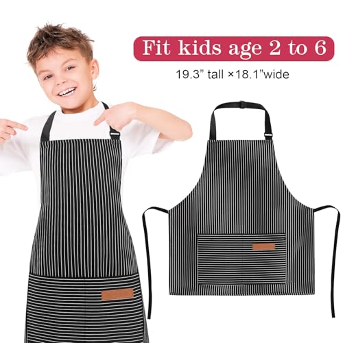 3 Pack Stripes Kids Apron, Adjustable Kids Cooking Aprons with 2 Pockets, Cute Chef Baking Aprons for Boys and Girls - color: Black + Grey + Red, size: 45x50cm