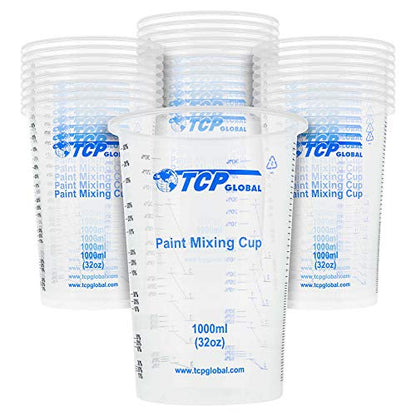 TCP Global 32 oz. (1000ml) Graduated Plastic Mixing Cups (Box of 25)