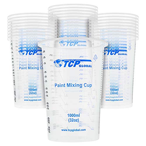 TCP Global 32 oz. (1000ml) Graduated Plastic Mixing Cups (Box of 25)