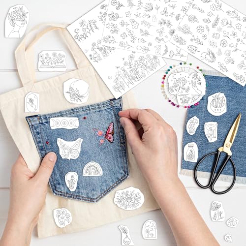 Stick & Stitch Embroidery Designs - Embroidery Paper Wash Away, 4 Sheet Water Soluble Stabilizer for Embroidery, Flower Mushroom Leaves Butterfly Moon Design, Suprise for Hand Sewing Lover - style: flower 1303