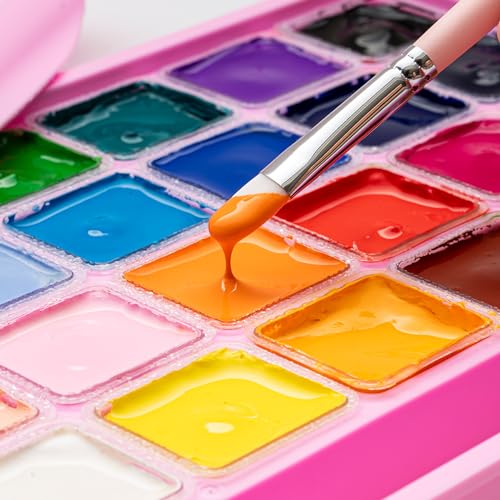 HIMI Gouache Paints Set with 3 Paint Brushes, 24 Colors, 30g, jelly gouache paint set, Non Toxic Paint for Canvas and Paper, Art Supplies for Professionals (PINK