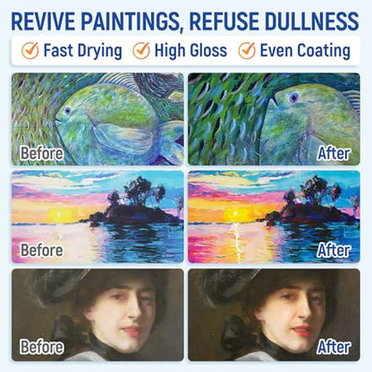 Gloss Varnish for Acrylic Painting, Artist's Acrylic Varnish Kit, Non-Yellowing, Non-Toxic, Anti-Crazing, High Gloss Finish for Artwork, Acrylics Paint, Suitable for Pro Artists, Hobby Painter - style: Gloss