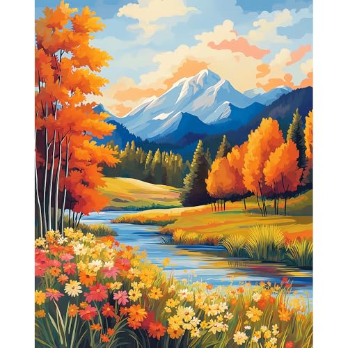 Natuyalo Paint by Numbers for Adults Beginner, Autumn Scenery Painting by Number Kits on Canvas, Natural Landscape Paint by Number Kit DIY Acrylic Painting Kits for Home Wall Decor 16x20 inch - color: Color-07
