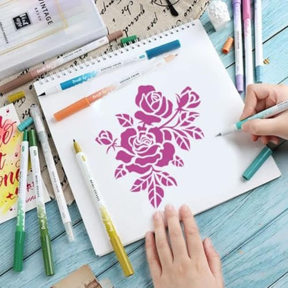 Rose Flower Stencil Set,5.9x5.9 Inch Reusable Flower Stencils Painting Crafts Templates for DIY Art Scrapbook Drawing Stencil for Painting on Wood, Wall, Furniture(4PCS)