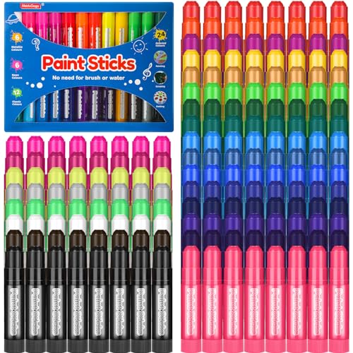 Fulmoon 192 Pcs Tempera Paint Sticks for Kids 24 Colors Washable Quick Drying Paint Sticks Bulk Crayons for Children Art Supplies Paper Wood Glass Rock Poster Canvas 8 Sets