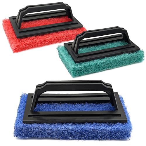 ZLY Screen Printing Scrub Pad,Screen Print Ink Scrub Brush with Handle,3PCS | Screen Print Accessories Supplies for Painting Reclaiming Mesh Frames Silkscreen Ink Remover,Red Green Blue Color