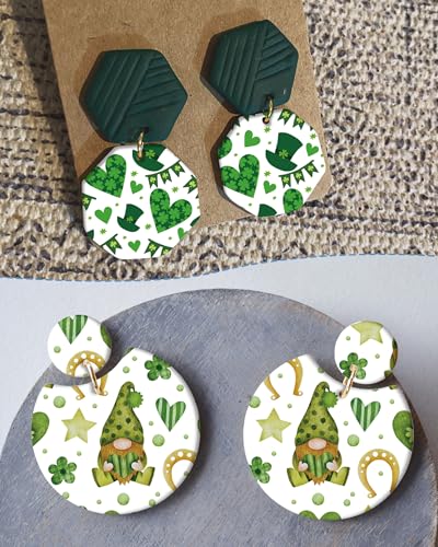 St Patrick‘s Day Clay Transfer Paper, 18 Pcs Irish March 17th Festival Clover Shamrcock Gnome Polymer Clay Transfer Sheets for Earrings Jewelry Making - color: leprechaun