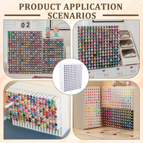 BENECREAT Wooden Art Marker Storage Rack, Pen Organizer with 180 Compartments, White Rectangle Desktop Organizer for Markers Pens Brushes Art Supplies, 13.86x10.67inch - size: 13.86x10.67inch