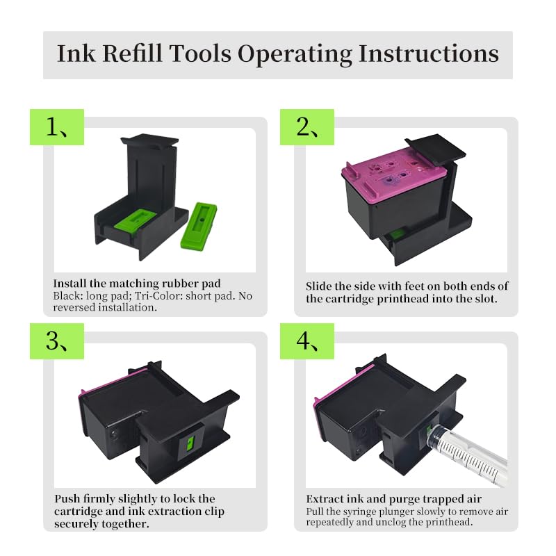 Aomya Compatible Ink Refill Kit with Ink Refill Tools for HP 61 60 62 63 950 951 564 920 901 Inkjet Printer Cartridges Refillable Cartridge CIS CISS System (5x100ml 2BK,CMY) - size: 2BK/CMY-Tools