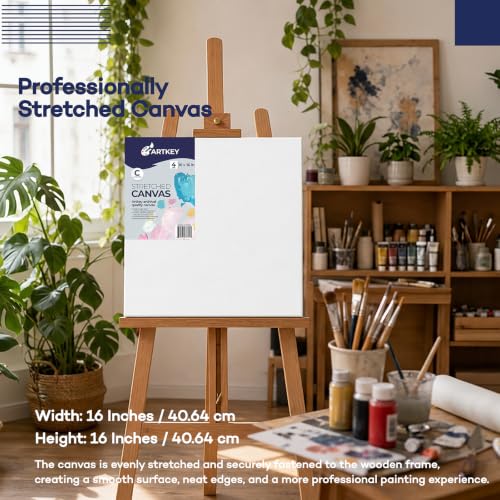 Stretched Canvases for Painting 16x16 Inch 4-Pack, 10 oz Triple Primed Acid-Free 100% Cotton Blank Canvas, Square Canvas for Oil Paint Acrylics Pouring & Wet Art Media, Pour Painting - size: 16"x16"(4-Pack), style: Studio