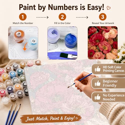 AUKELHJ Paint by Numbers Kit for Adults Beginner, Poppy, 16X20 Inch - color: 18-Poppy