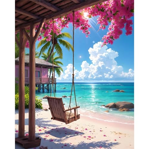 Paint by Numbers Kit for Adults, Tropical Beach Number Painting Canvas Kit - color: LBOPNFP1