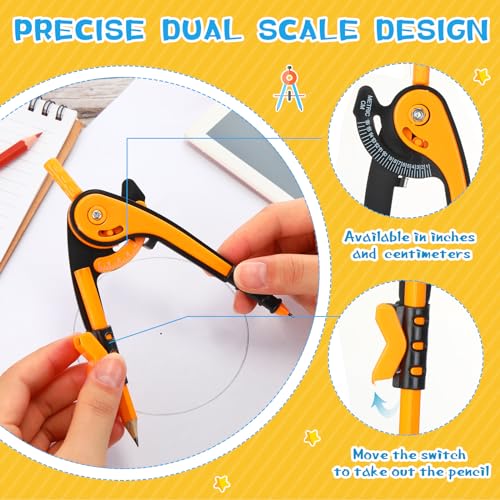 Zonon Student Math Geometry Compass Bulk 6 Inch Plastic Drawing Compass with Pencils Bright Color Precision Tool Back to School Supplies(48 Pcs)