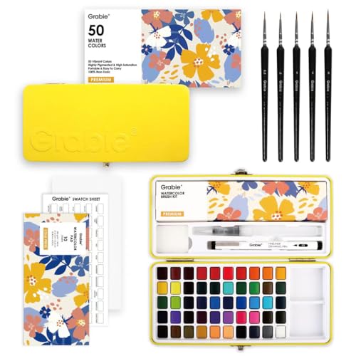 Grabie Set of 50 Color Watercolor Paint Set with Brush Pens - color: 50 Colors（New）