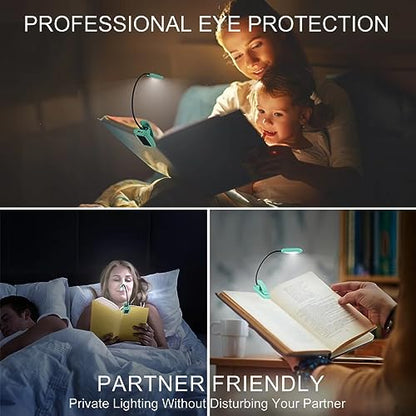 BIGMONAT Rechargeable Book Reading Light, Portable Bendable Neck, Brightness Adjustable with Eye Care Reading, Warm & White LEDs, Perfect for Kids, Bed Headboard & Travel (Blue, 1Pack) - color: 1Pack - Blue