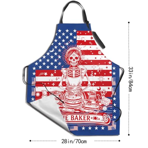 Funny Apron Polyester Grooming Aprons with Pocket for Cooking Kitchen Grilling Adults - color: Skull Women Red