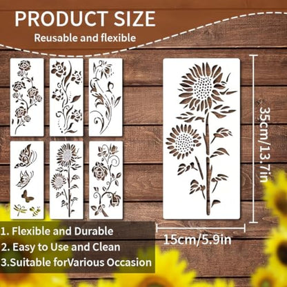 6 Pcs Large Flower Stencils for Painting, 5.9 X 13.7 Inch Flower Stencils for Crafts Reusable, Wood and Wall Stencils for Painting Large Pattern, DIY Templates Holiday Wall Paper (F) - style: F