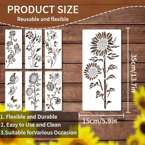 6 Pcs Large Flower Stencils for Painting, 5.9 X 13.7 Inch Flower Stencils for Crafts Reusable, Wood and Wall Stencils for Painting Large Pattern, DIY Templates Holiday Wall Paper (F) - style: F