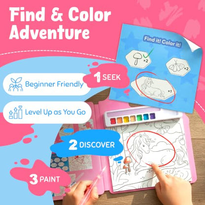 JoyCat Find & Color Paint with Water Coloring Books for Toddlers | Seek and Find Learning Activity, Magical Pony No Mess Arts & Crafts Kids Toys Ages 3-5 & 4-8, Birthday Gifts for Boys & Girls - style: Magical Pony