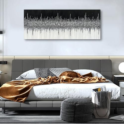 Art Hand-Painted Black and Gray Wall Art Textured Oil Paintings Modern Abstract Wall Art Home Decor 24x60 Inches - color: Yi043