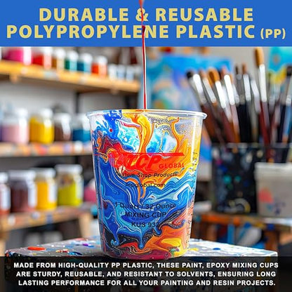 Custom Shop Paint Mixing Cups, 32-Ounce, 36 Pack, Plastic Measuring Cups | For Liquids, Automotive Painting, Epoxy Resin, Acrylic Arts, Crafts, Disposable or Reusable, Graduated, Mixing Ratios - style: 36 Cups + 12 Lids