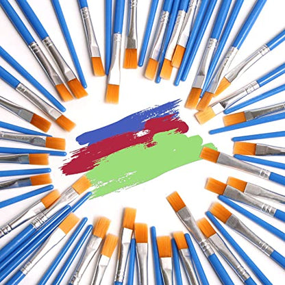 60 Pcs Flat Paint Brushes Bulk, Small Paint Brush Set for Painting | Shed-Free Nylon Bristles, Art Crafts School Projects, Versatile for Watercolor Oil Gouache Acrylic Painting - style: Flat Brushes