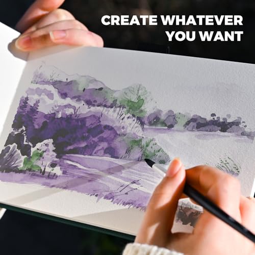 Funto Watercolor Journal, 8.5x5.5, 2 Pack, 48 Pages Each, Purple Leather Cover, Cold-Pressed, Inner Paper Pocket, Art Supplies for Mixed Media - color: Purple-Leather-8.5 x 5.5