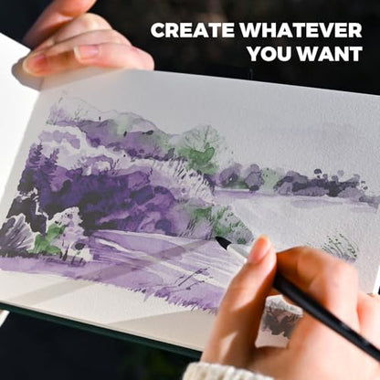Funto Watercolor Journal, 8.5x5.5, 2 Pack, 48 Pages Each, Purple Leather Cover, Cold-Pressed, Inner Paper Pocket, Art Supplies for Mixed Media - color: Purple-Leather-8.5 x 5.5
