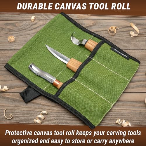 BeaverCraft Wood Spoon Carving Tools Kit S14m – Wood Carving Knives for Beginners & Professionals – Whittling Knives Set with Hook Knife, Sloyd Knife and Bowl Gouge for Woodworking & Crafting