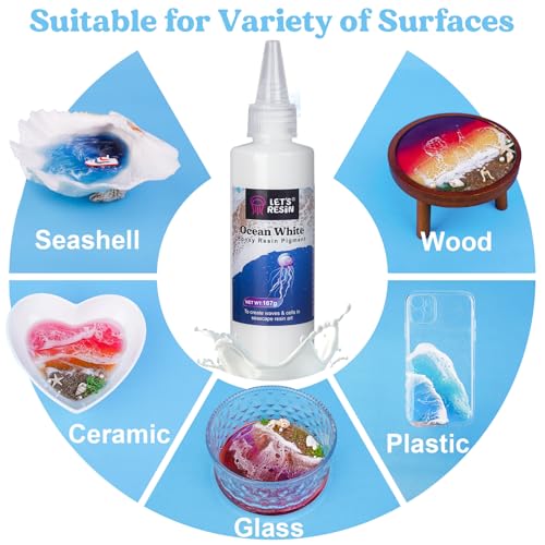 LET'S RESIN Ocean White Epoxy Resin Pigment 167g/5.89oz for Epoxy Resin | High Concentrated Pigment Paste for UV Resin, UV Resistant Opaque Pigment for Cells & Lacing, 3D Flower Resin Coasters - color: white