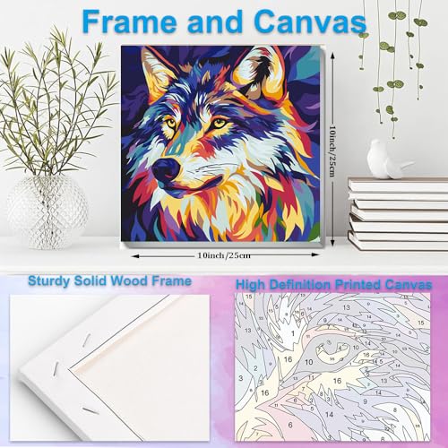 Artunion Framed Paint by Numbers Kit for Adults Beginners & Kids Ages 8-12,Wolf Head Paint by Number with Frame,Acrylic Paint by Numbers Kit on Canvas 10 * 10 Inch Without Easel - color: ZXT-186-F