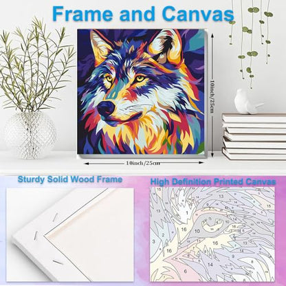 Artunion Framed Paint by Numbers Kit for Adults Beginners & Kids Ages 8-12,Wolf Head Paint by Number with Frame,Acrylic Paint by Numbers Kit on Canvas 10 * 10 Inch Without Easel - color: ZXT-186-F