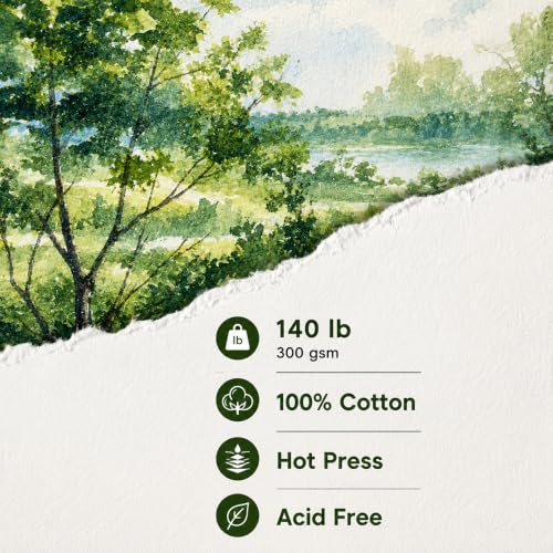tumuarta Watercolor Paper Block 100% Cotton,140 LB, 300 GSM, Hot Press, 20 Sheets, 5"x7", Acid Free, Watercolor Pad Mixed Media Sketchbooks for Watercolors, Acrylic, Gouache, or Printmaking - size: 5"x7" Hot Press