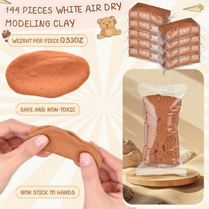 VioraWhite 144 Pcs Air Dry Clay Bulk 76 oz Mardi Gras Soft DIY Modeling Clay Kit Magic Foam Crafts for Sculpting Kids Gifts Party School Supplies for Crafts Artistic Project(Light Brown) - color: Light Brown