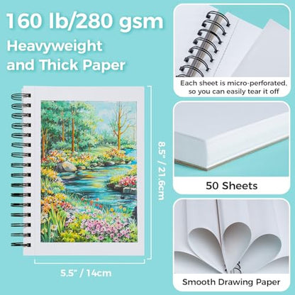 Ohuhu 5.5"x8.5" Double-Sided Bleedproof Marker Pad Art Sketchbook 50 Sheets | Small Sketch Book - 160 LB/280 GSM Smooth Drawing Paper - 50 Sheets/100 Pages - Spiral-Bound Sketch Pad for Alcohol Markers - size: 5.5" x 8.5"