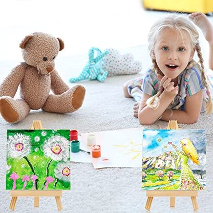 32 Pack Mini Canvas with Easel for Painting Wood,2.4 X 2.4 Inch | Stretched Canvas Panels with Wood Tabletop Easels, Art Supplies for Classroom Crafts Birthday Paint Party Favors Projects - size: 4 x 4 Inch